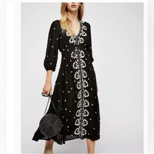 EUC Free People Embroidered Fable Midi Prairie Hippie Boho Dress size S